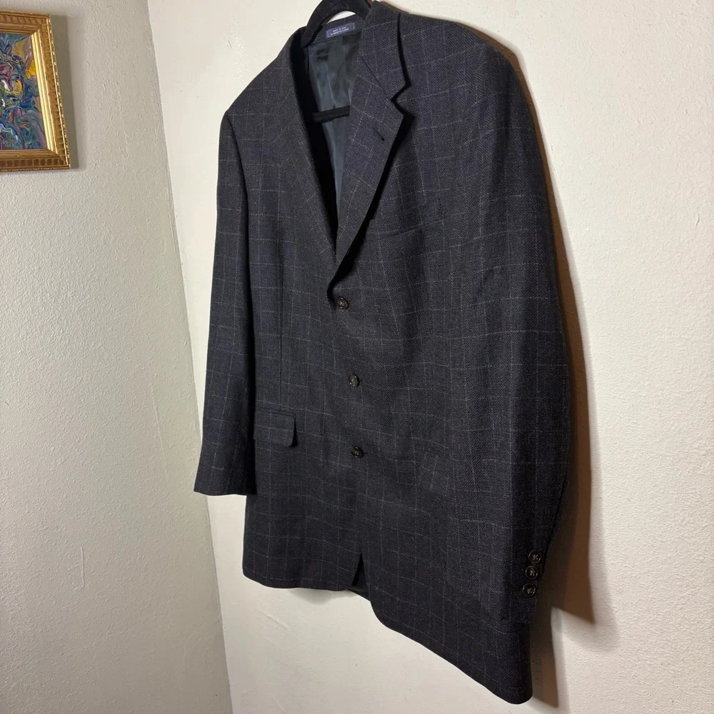 Men's Charcoal Gray Windowpane Wool Blazer Size 42L